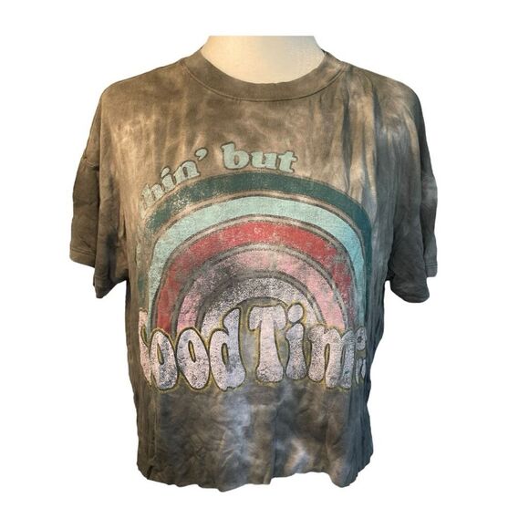 Obsessive Love Rainbow Good Times Graphic Tee Gray Crop Short Sleeve Crewneck S - Picture 1 of 5